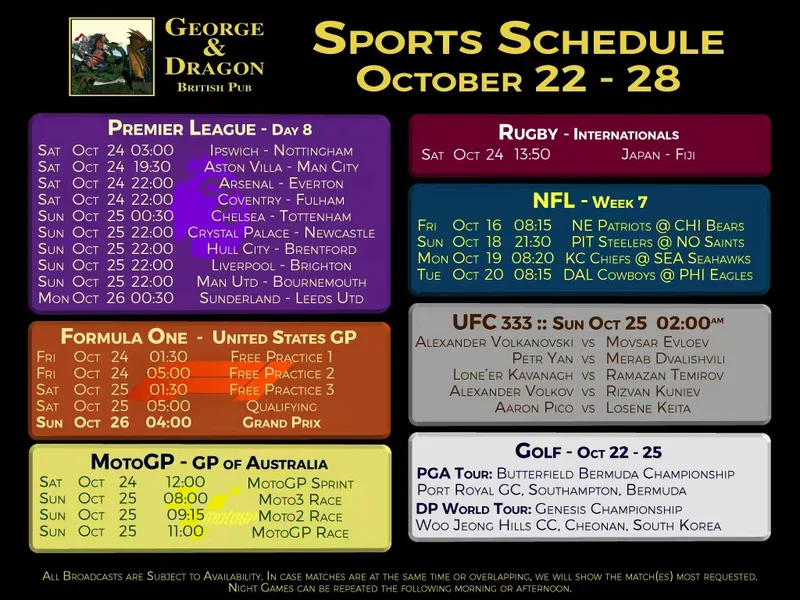 This Week @ George & Dragon British Pub: Shenzhen’s Premier Sports Viewing Destination