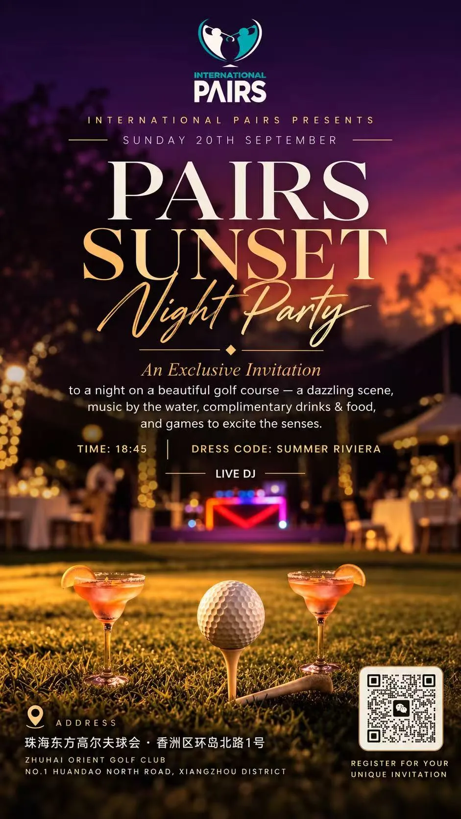 🌅 PAIRS SUNSET NIGHT PARTY ⛳🥂