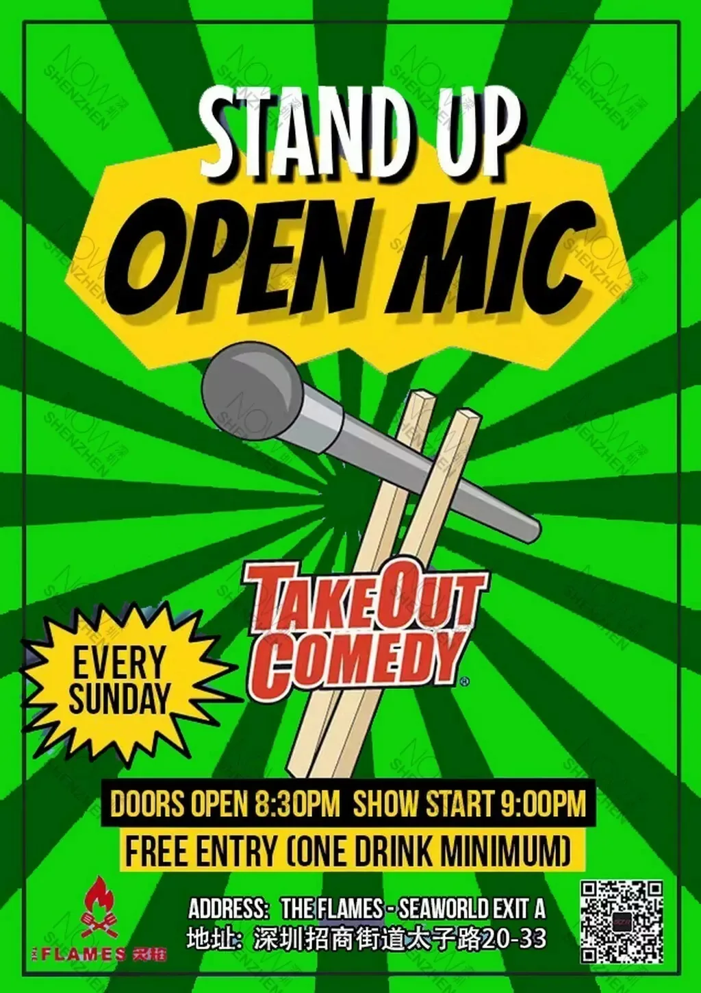 TakeOut Comedy Sunday @ The Flames – Nanshan