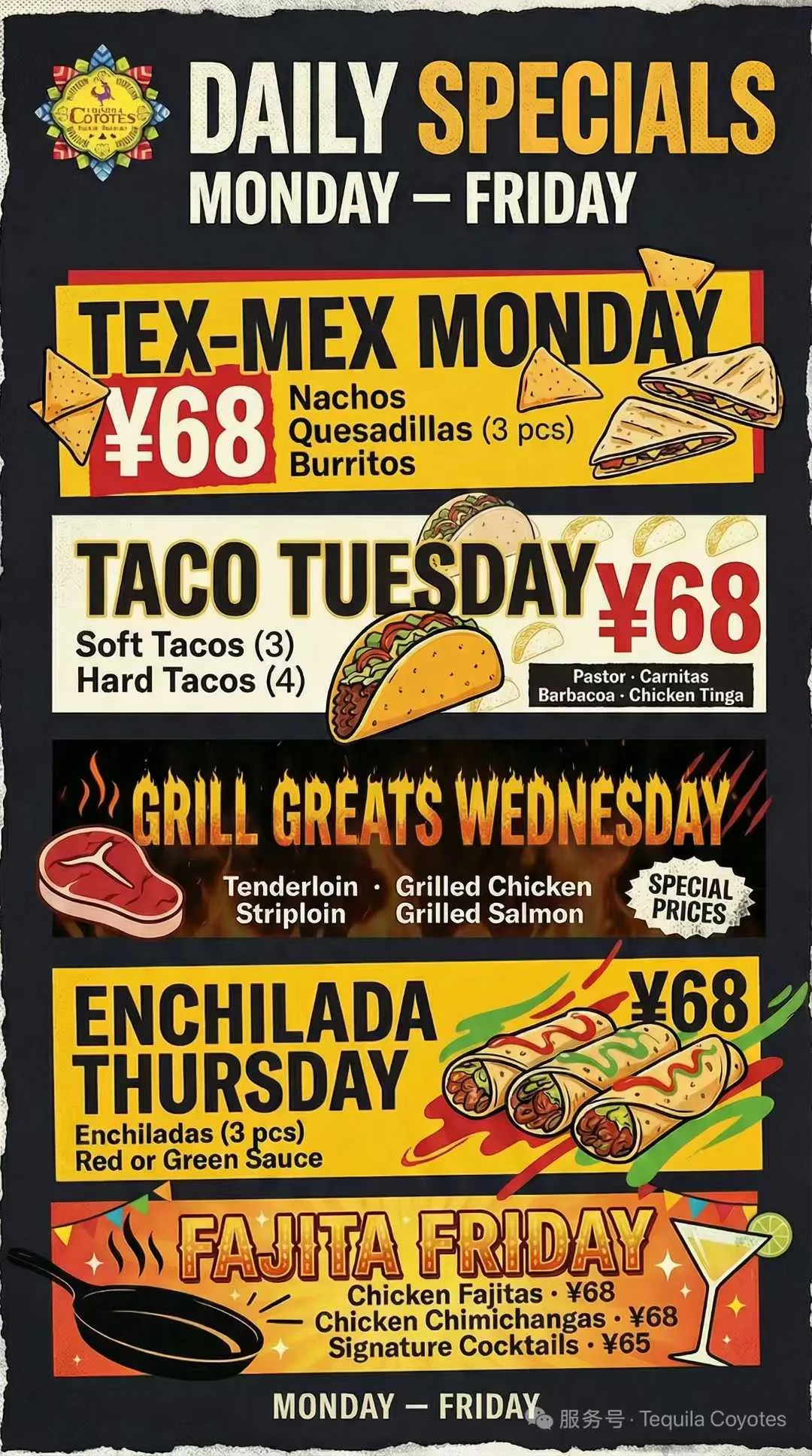 New daily specials! 2026! Taco Tuesday is back! And Fajita Friday is ON!