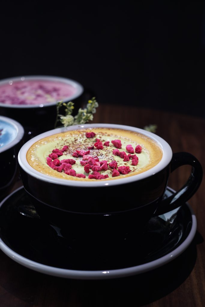 fancy coffee with rose petals