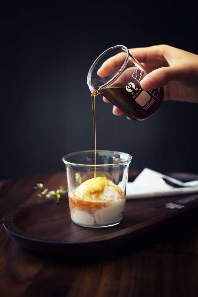 pouring coffee on ice cream