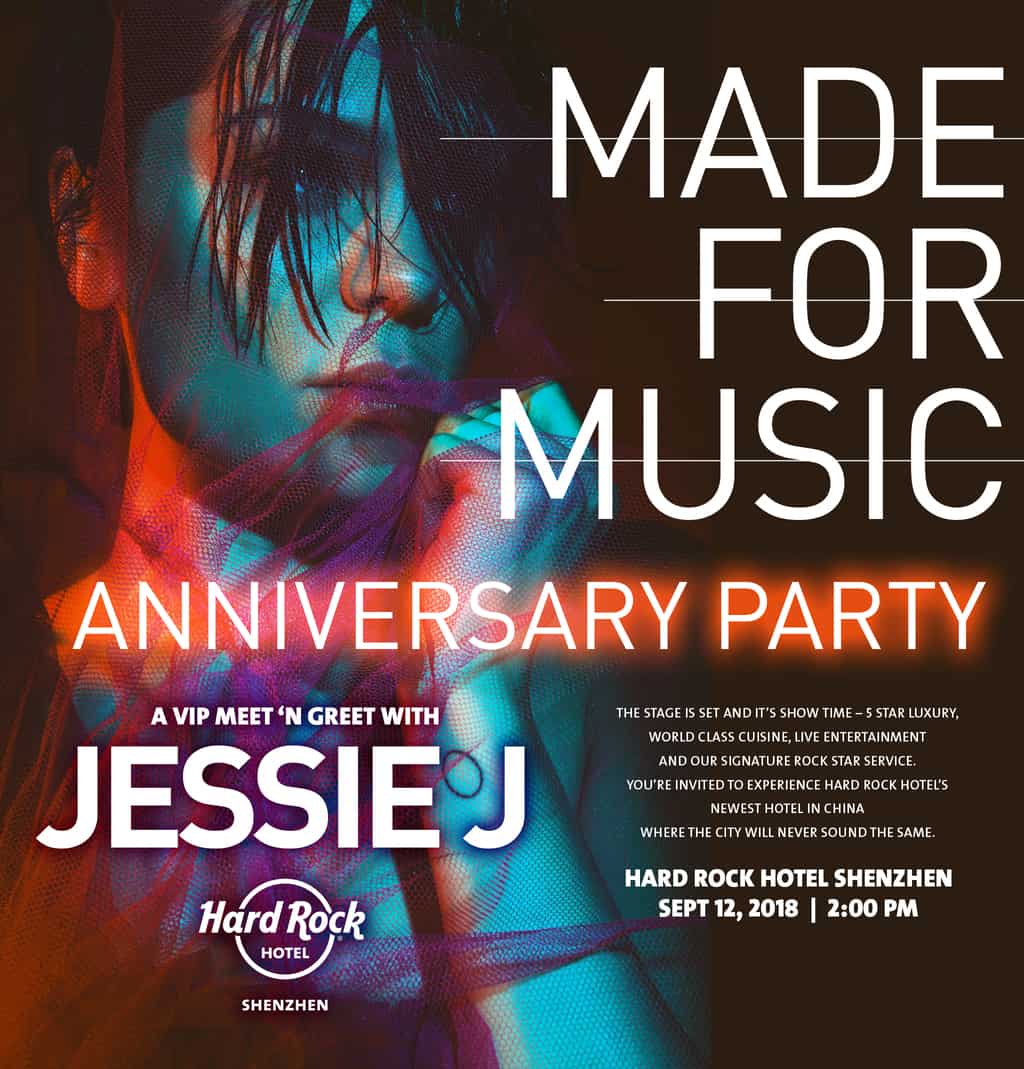 Singer 2018 Champion Jessie J Helps Celebrate Hard Rock Hotel Shenzhen’s 1st Anniversary Event