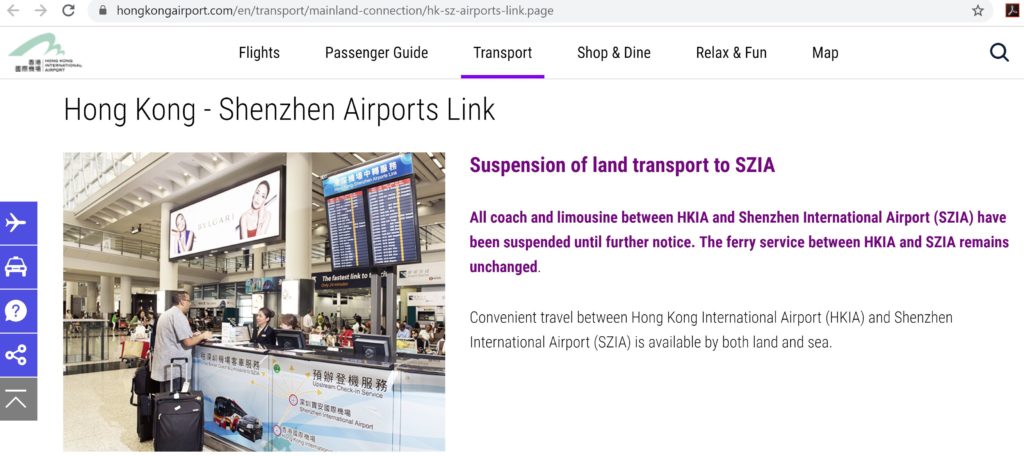 Hong Kong Airport to Shekou, Shenzhen Ferry Suspended Indefinitely