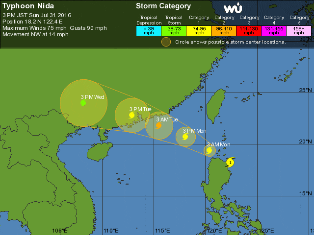Typhoon NIDA Expected to Hit the PRD with 130+ km/h Winds