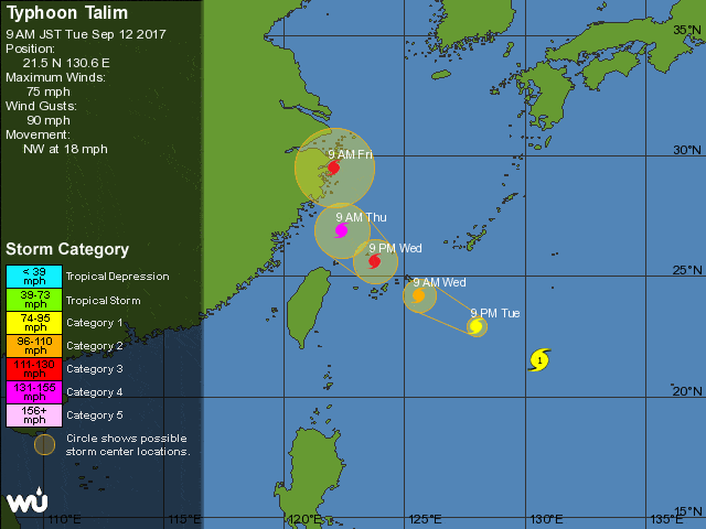 "Giant" Super Typhoon Talim Expected to Hit China This Week
