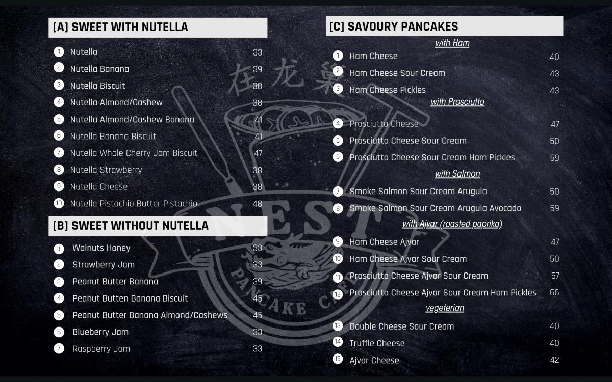 Nest Pancake Caf&eacute; menu
